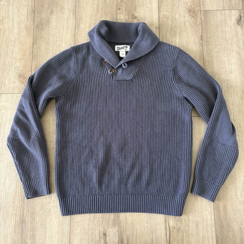 Duluth Trading Sweater‎ Mens LT Gray Cotton Wool Shawl Collar Infantry Sweater
